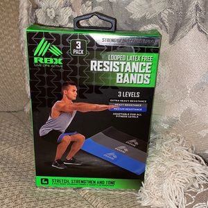 🩶💙🖤NWT RBX 3PK Looped Latex Free Resistance Bands - 3 Levels